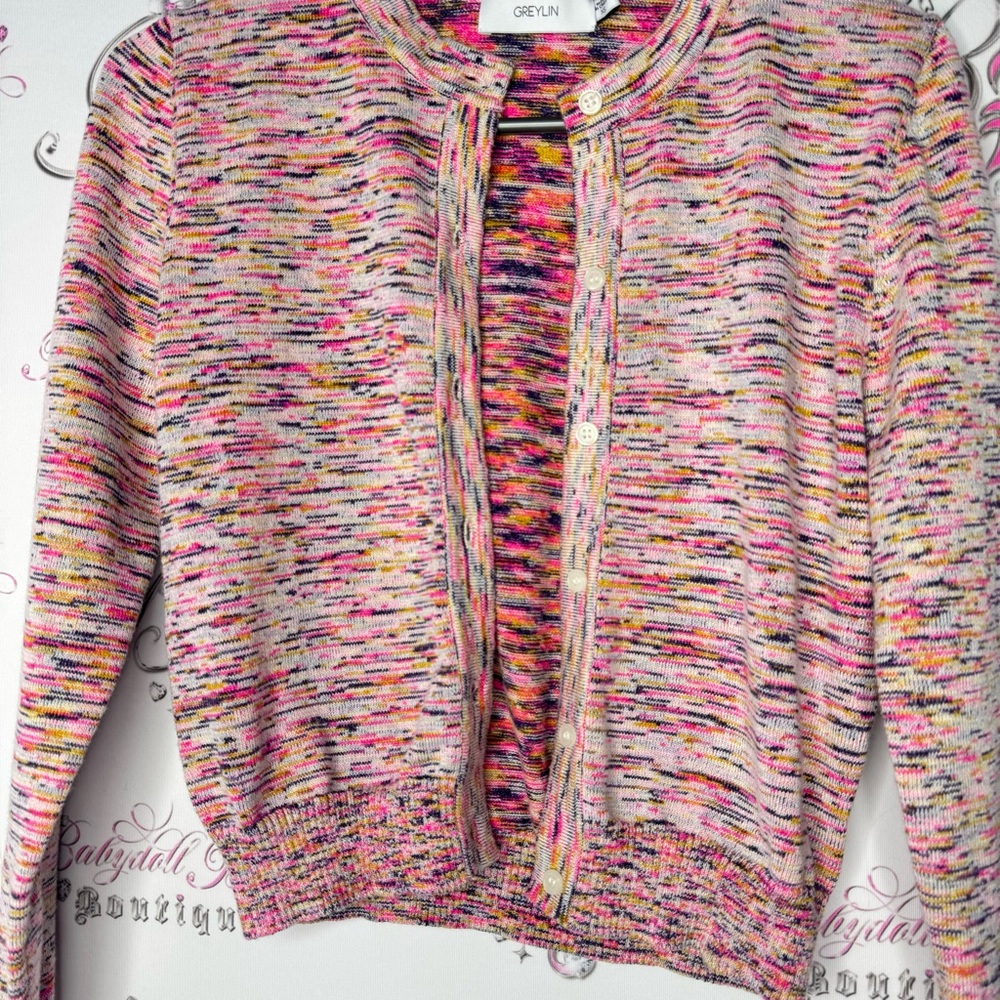 Greylin cardigan heathered rainbow 🌈 button up sweater pink soft stretchy BNWT - Picture 3 of 10